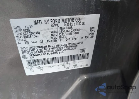 2013 Ford Edge Sel из США, поврежденный, VIN 2FMDK3JC1DBB29516